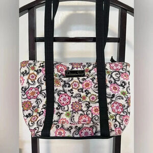 DONNA SHARP Quilted Handbag Purse Tote Shoulder Bag-Black/White, Floral/Patterns